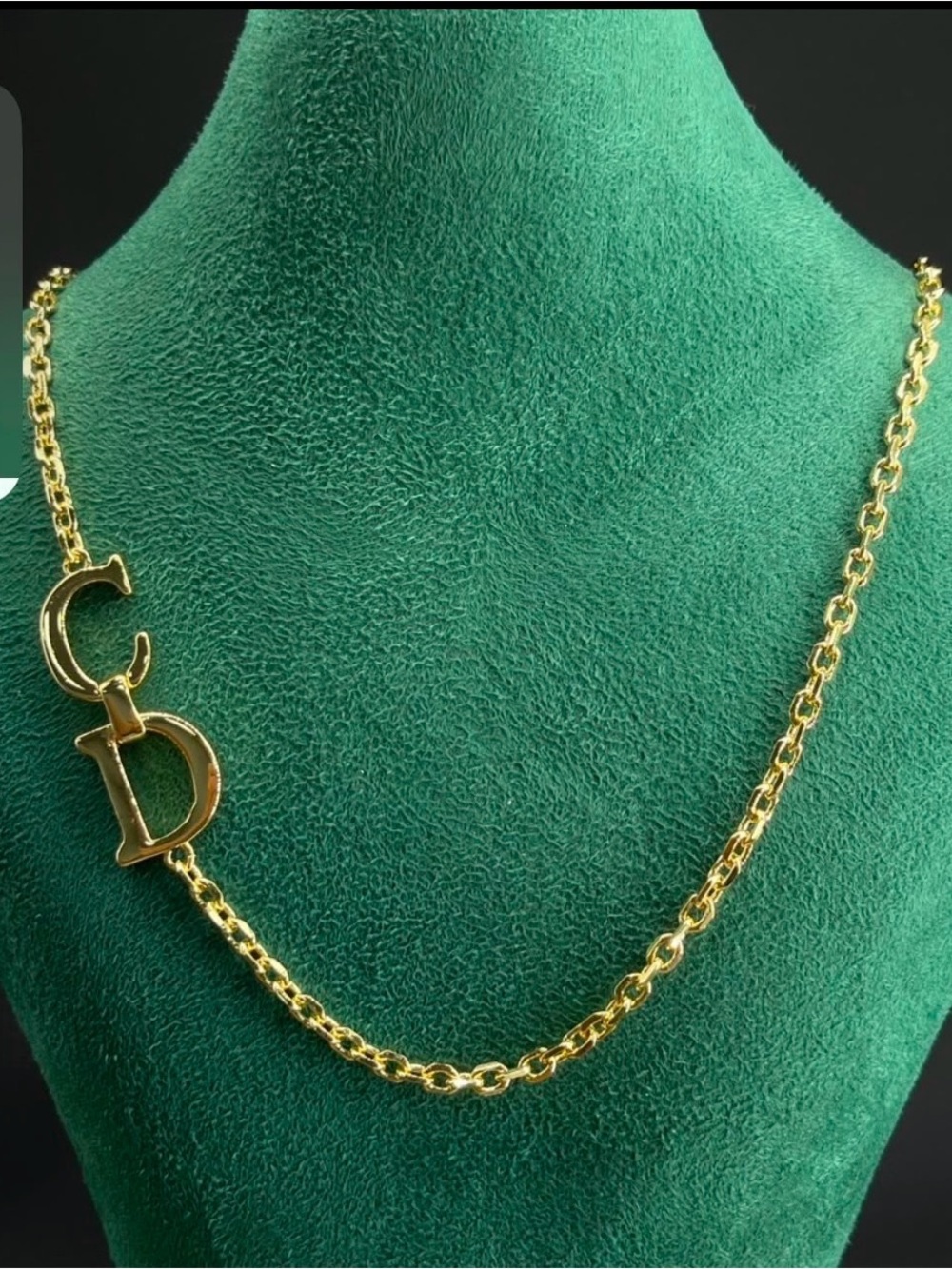Designer Inspired CD Monogram Necklace in Gold